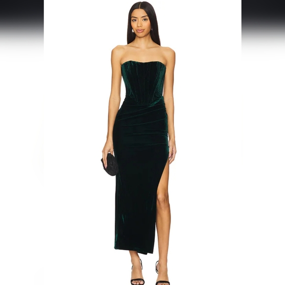 Bardot Velour Corset Strapless Black Midi Dress Large - Picture 1 of 10